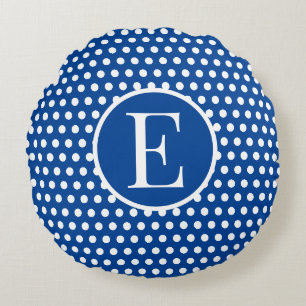 Custom initial letter Polka Dot Navy Blue Round Cushion