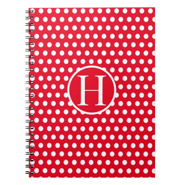 Custom initial letter Polka Dot Red Notebook (Front)