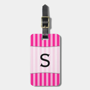 Custom Initial + Light Pink & Deep Pink Stripes Luggage Tag