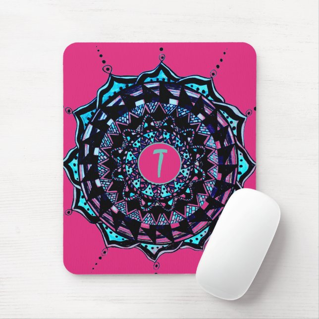 Custom Initial Mandala Design Mouse Mat (With Mouse)