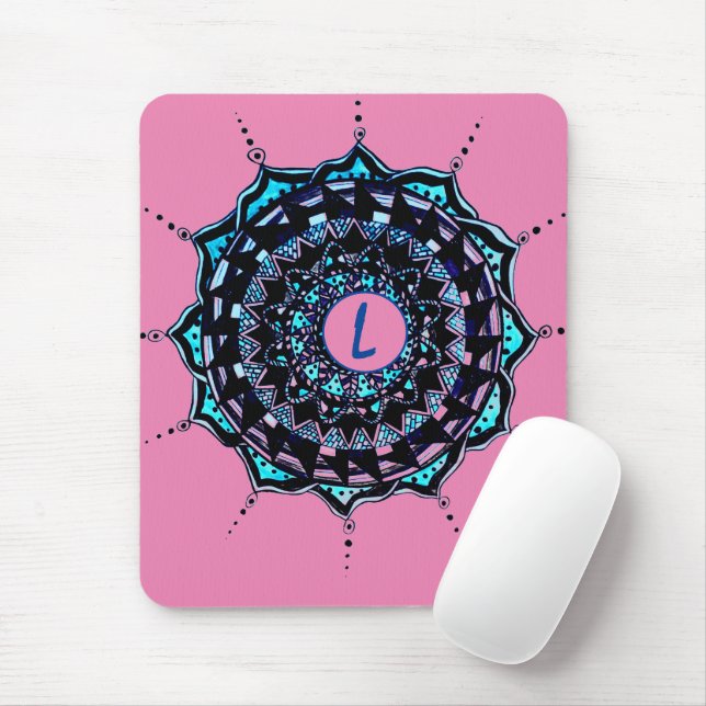 Custom Initial Mandala Design Mouse Mat (With Mouse)