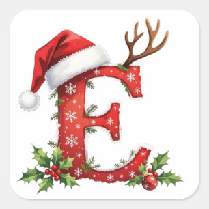 Custom initial monogram E antler Santa's snowflake Square Sticker