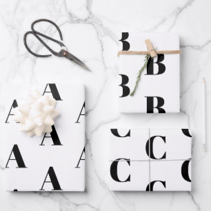 Custom Initial monogram Letter black white chic Wrapping Paper Sheet