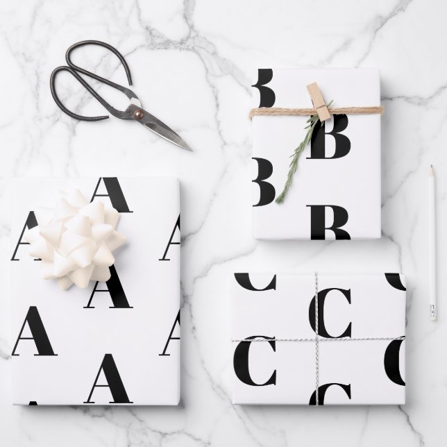Custom Initial monogram Letter black white chic Wrapping Paper Sheet (Front)
