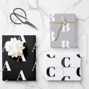 Custom Initial monogram Letter black white grey Wrapping Paper Sheet