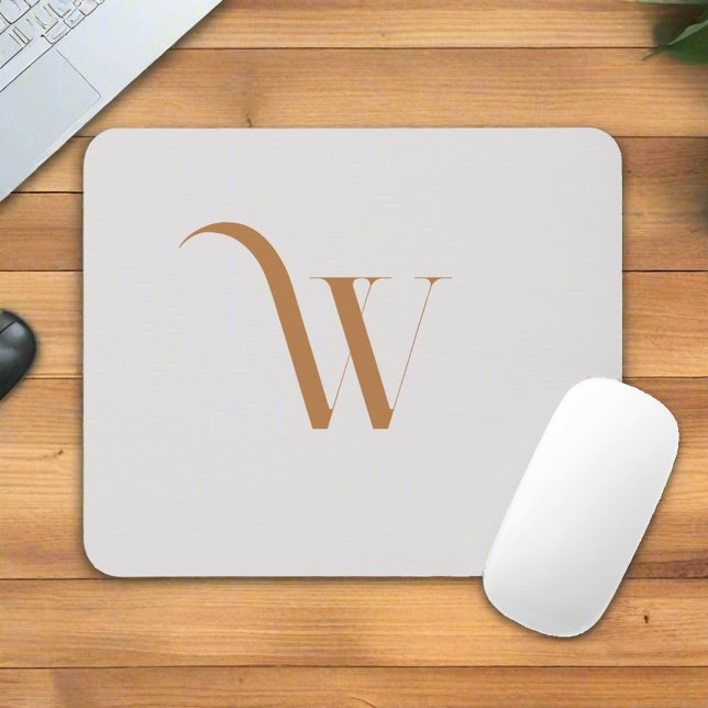 Custom Initial Monogram Name Classy Brown Script Mouse Mat (Creator Uploaded)