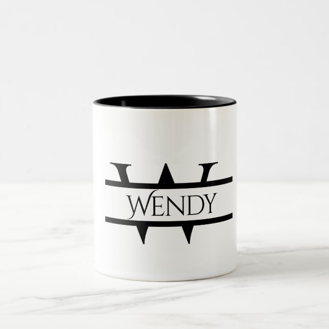 Custom Initial Monogram & Name Graphic Two-Tone Coffee Mug (Center)
