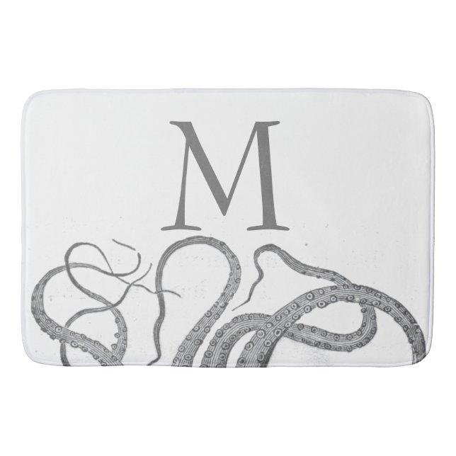 Custom initial monogram nautical octopus kraken bath mat (Front)