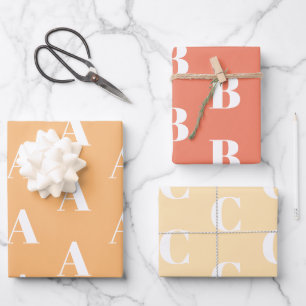 Custom Initial monogram orange peach salmon shades Wrapping Paper Sheet