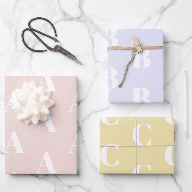 Custom Initial monogram pastel shades chic Wrapping Paper Sheet (Front)