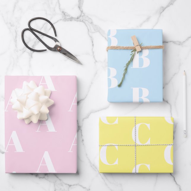 Custom Initial monogram pastel shades cute Wrapping Paper Sheet (Front)