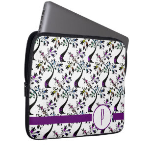 Custom Initial Monogram Rainbow Tree Pattern Laptop Sleeve