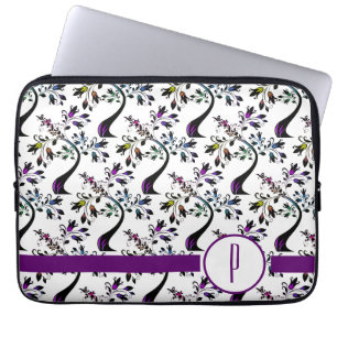 Custom Initial Monogram Rainbow Tree Pattern Laptop Sleeve