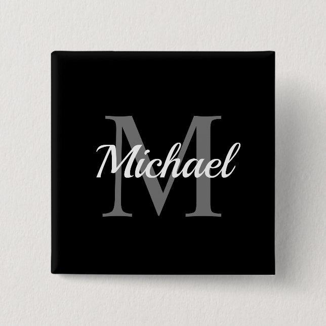 Custom Initial Monogram Script Name Square 15 Cm Square Badge (Front)