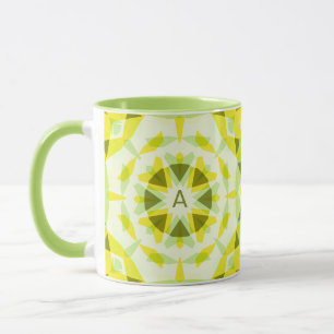 Custom Initial Monogram Yellow Green Star Tea Mug
