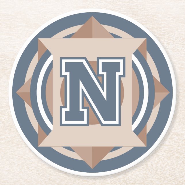 Custom Initial "N" Monogram Round Paper Coaster (Front)