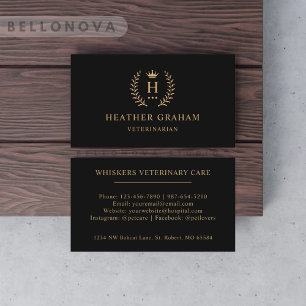 Custom Initial & Name Black And Gold Monogrammed Business Card