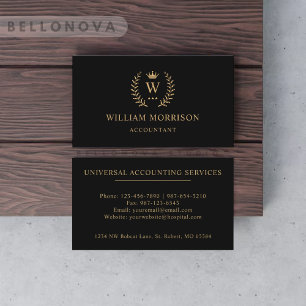Custom Initial & Name Black And Gold Monogrammed Business Card