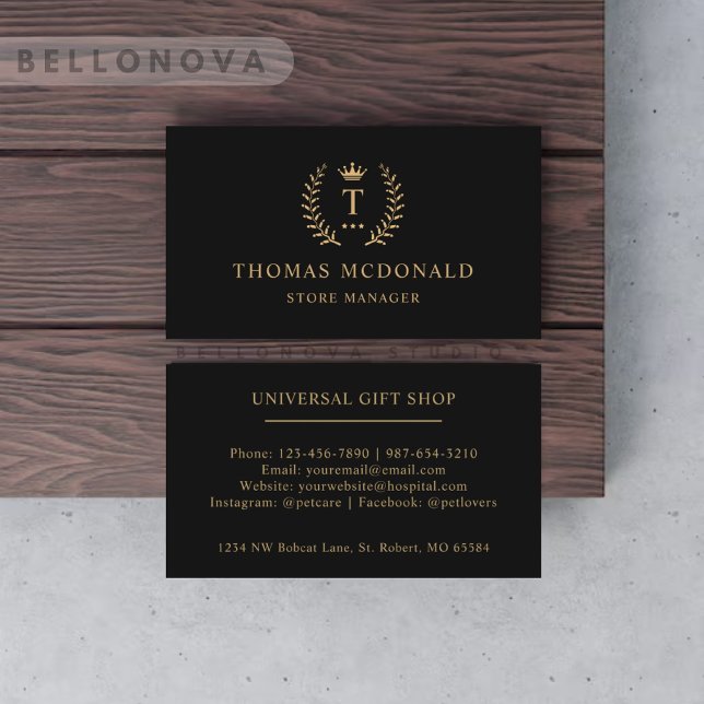 Custom Initial & Name Black And Gold Monogrammed Business Card (Custom Initial & Name Black And Gold Monogrammed Business Card)