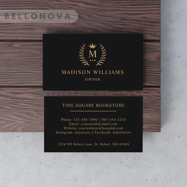 Custom Initial & Name Black And Gold Monogrammed  Business Card (Custom Initial & Name Black And Gold Monogrammed Business Card)