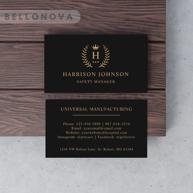 Custom Initial & Name Black And Gold Monogrammed  Business Card (Custom Initial & Name Black And Gold Monogrammed Business Card)