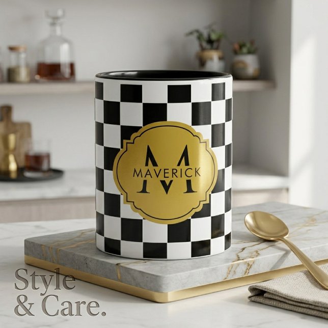 Custom Initial Name Elegant Grid Pattern Coffee Mug (Custom Initial Name Elegant Grid Pattern Coffee Mug)