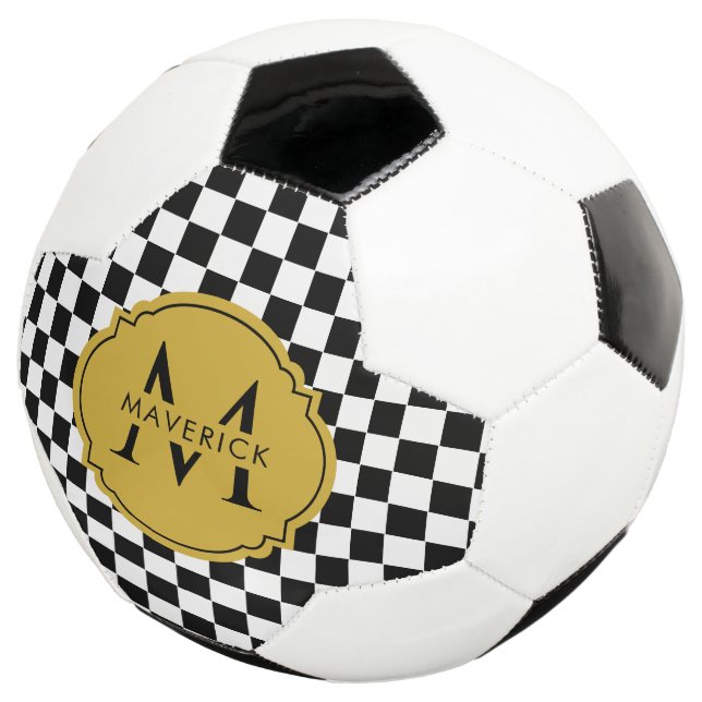 Custom Initial Name Elegant Modern Black Football (Three Quarter)