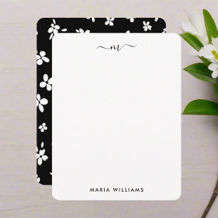 Custom Initial Name l Black & white Floral Script Card
