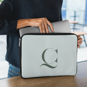 Custom Initial Name l Elegant Classy Pastel Green  Laptop Sleeve