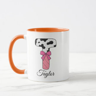 Custom Initial Name Mug | Pink Cow Letter T