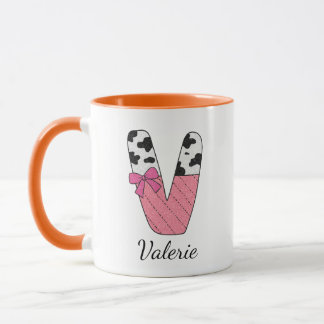 Custom Initial Name Mug | Pink Cow Letter V