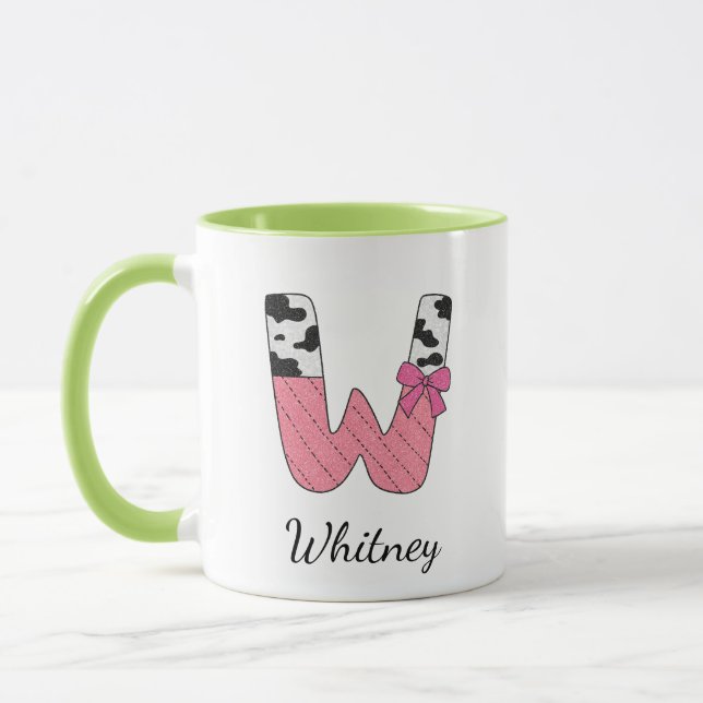 Custom Initial Name Mug | Pink Cow Letter  W (Left)