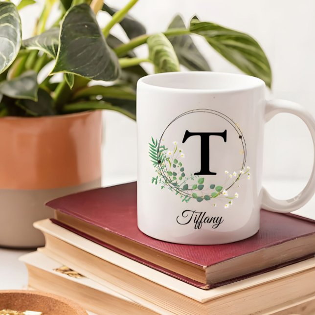 Custom Initial & Name Personalised Monogram Floral Coffee Mug (Creator Uploaded)