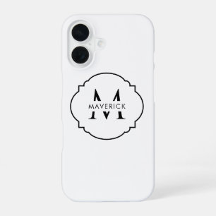 Custom Initial Name Stylish Travel Modern Black iPhone 16 Case