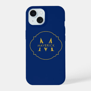 Custom Initial Name Stylish Travel Modern Navy iPhone 15 Case