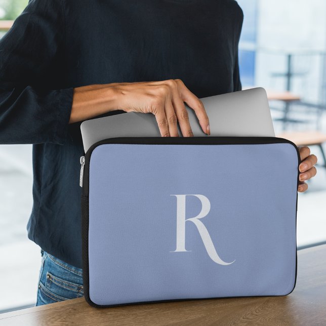 Custom Initial Name Unique Clean Typography Blue  Laptop Sleeve (Creator Uploaded)