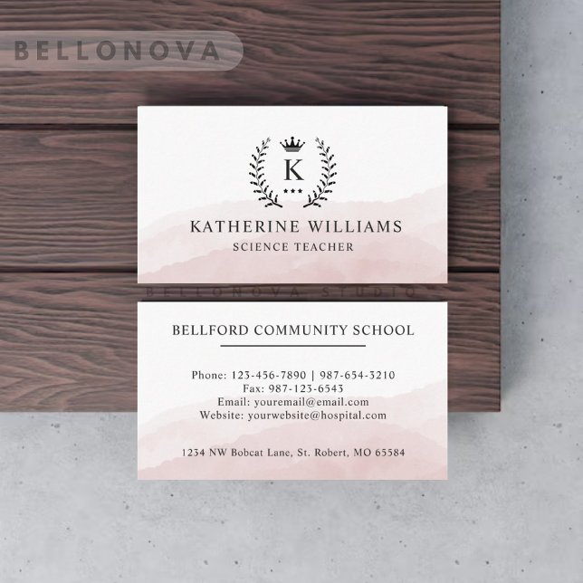 Custom Initial & Name White Black Pink Monogrammed Business Card (Custom Initial & Name White Black Pink Monogrammed Business Card)