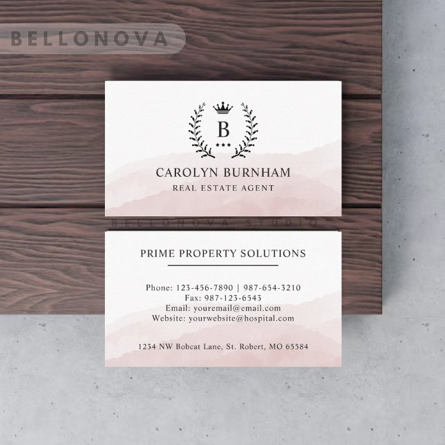 Custom Initial & Name White Black Pink Monogrammed Business Card (Custom Initial & Name White Black Pink Monogrammed Business Card)