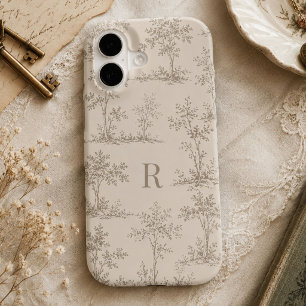 Custom Initial Neutral Beige Toile Wallpaper Style