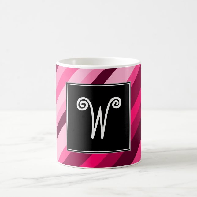 Custom Initial + Pink/Magenta Stripes Pattern Mug (Center)