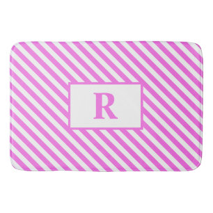 Custom Initial Pink/White Stripes Bath Mat