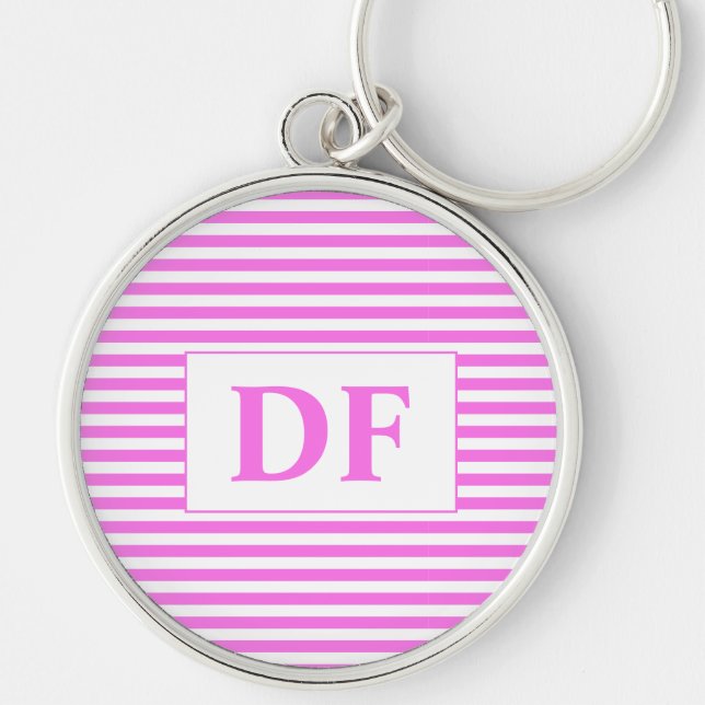Custom Initial Pink/White Stripes Key Ring (Front)