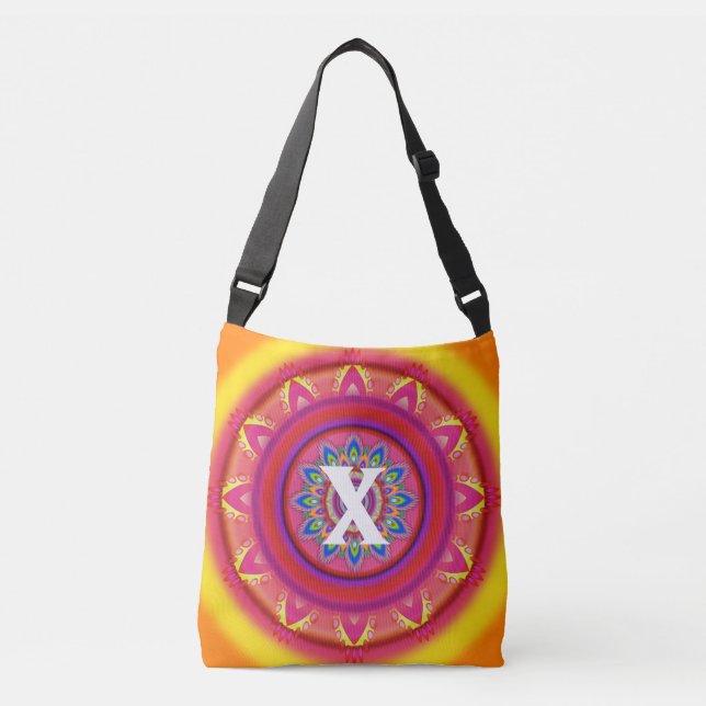 Custom initial psychedelic Cross Body Tote ORANGE (Front)