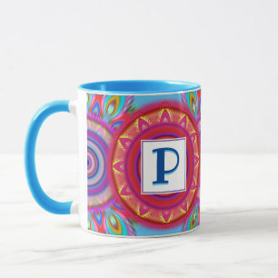 Custom initial psychedelic rainbow coffee mug