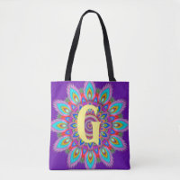 Custom initial psychedelic Tote Bag purple