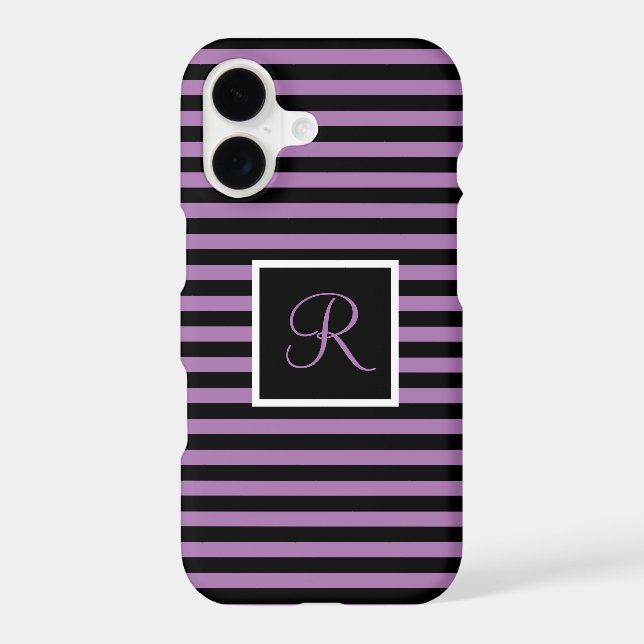 Custom Initial Purple and Black Striped  (Back)