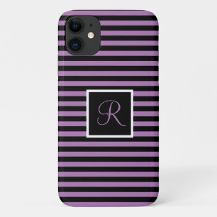 Custom Initial Purple and Black Striped iPhone 11 Case
