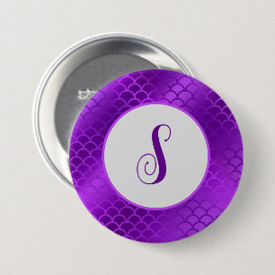 Custom initial purple mermaid scales pattern 7.5 cm round badge