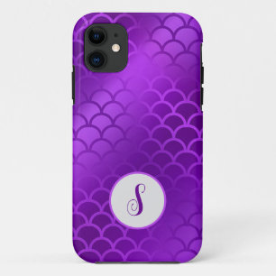 Custom initial purple mermaid scales pattern iPhone 11 case