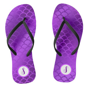 Custom initial purple mermaid scales pattern flip flops